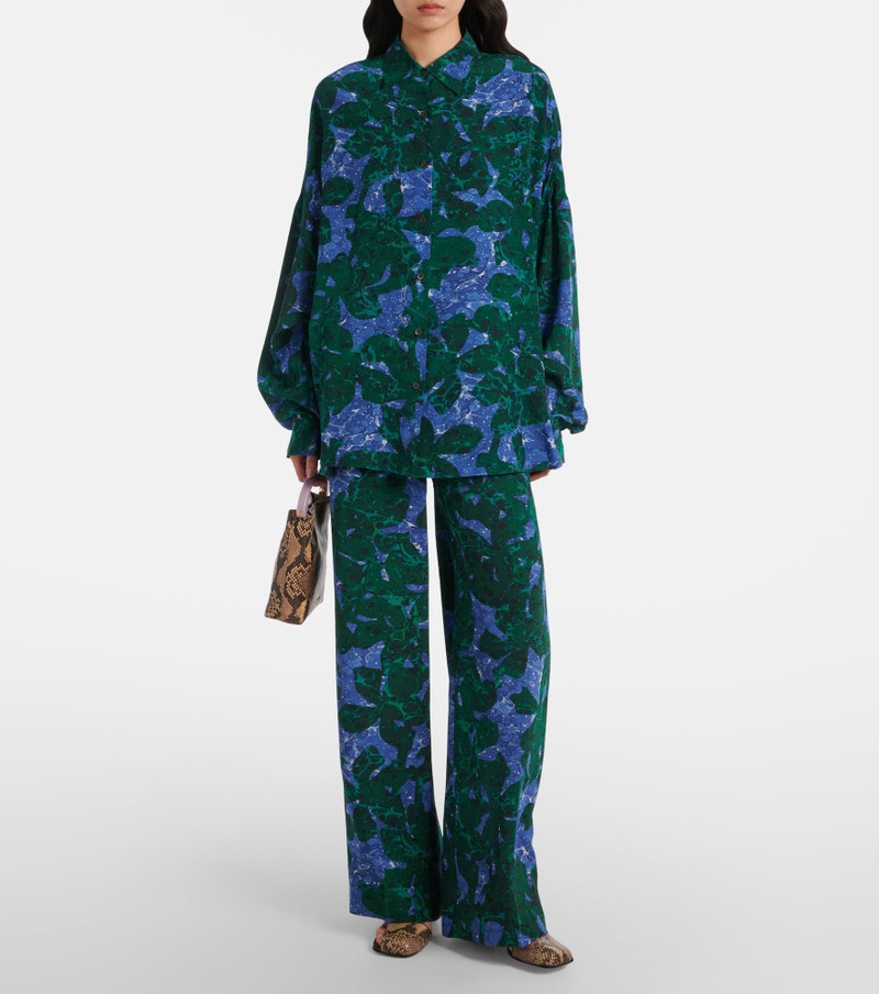 Dries Van Noten Floral silk crêpe de chine straight pants outlook