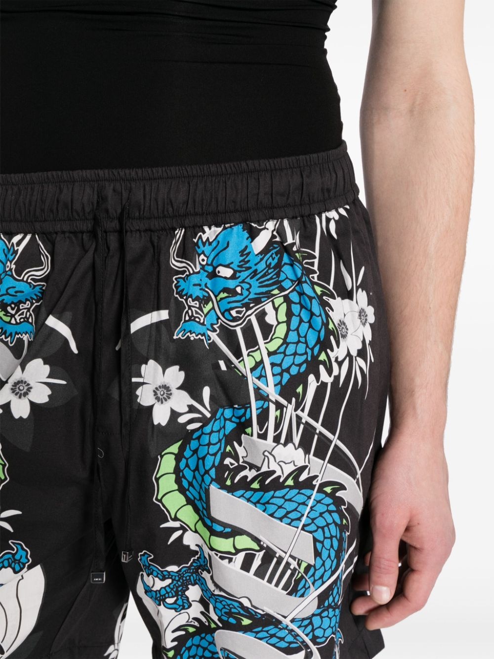 dragon-print cotton track shorts - 5