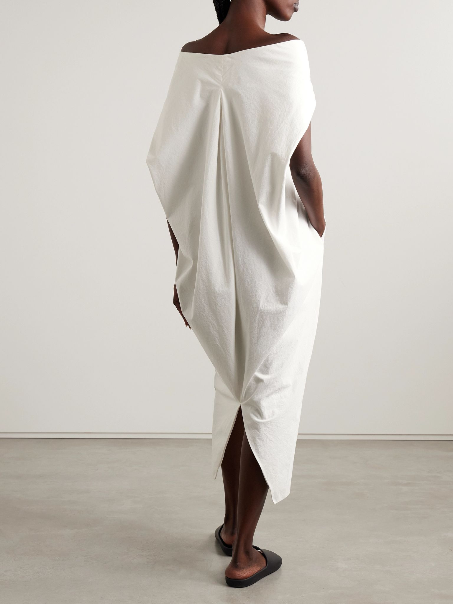 Anitas off-the-shoulder cape-effect cotton-poplin midi dress Off-white - 3