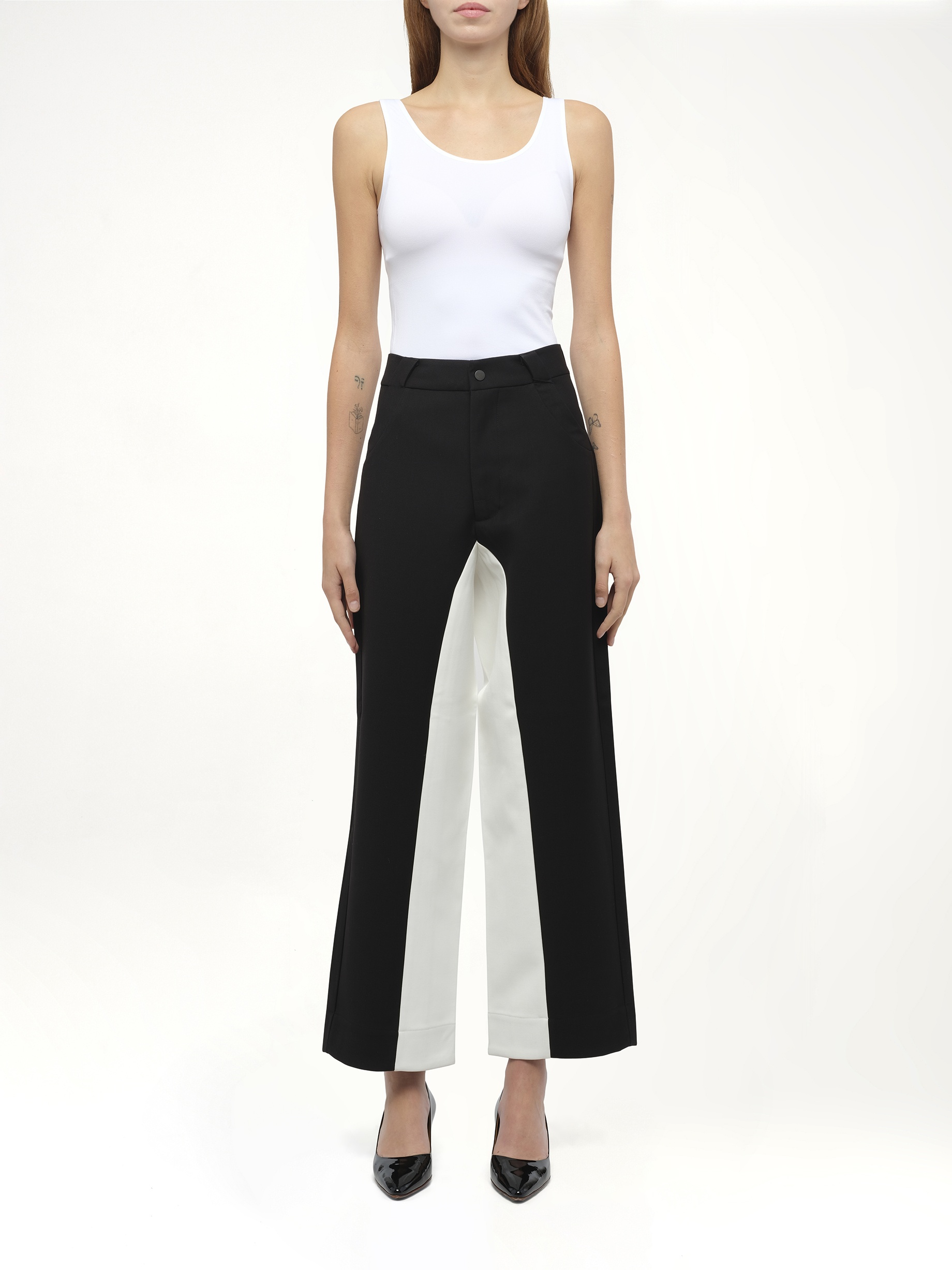 Black & White Stitched Suit Pants in Black - 7