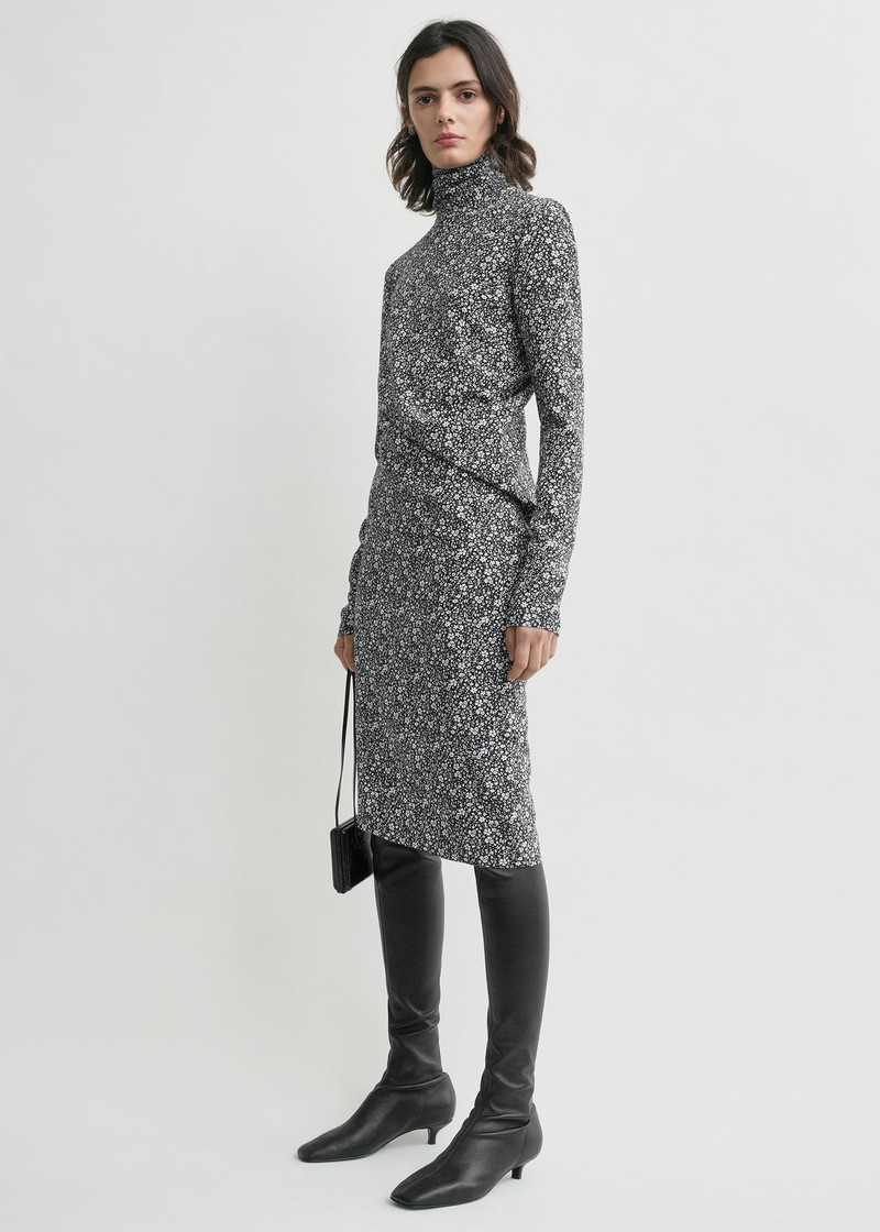 Floral twist dress black/white 3