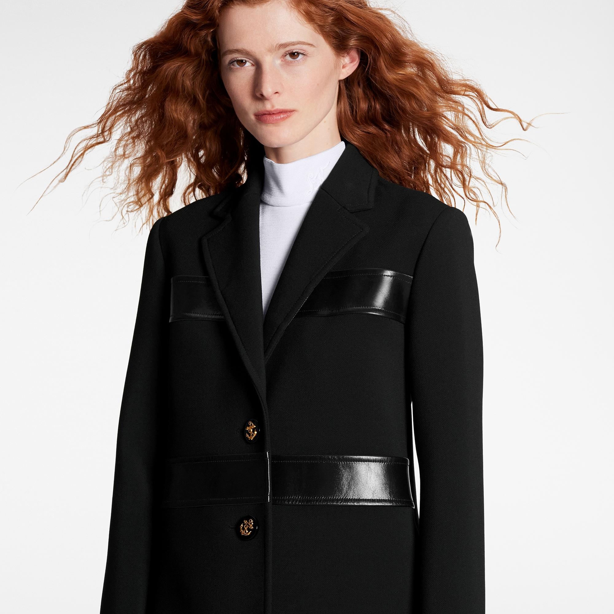Leather Accent Double Wool Coat - 4