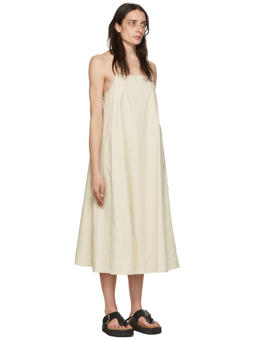 Beige Cotton Midi Dress - 2