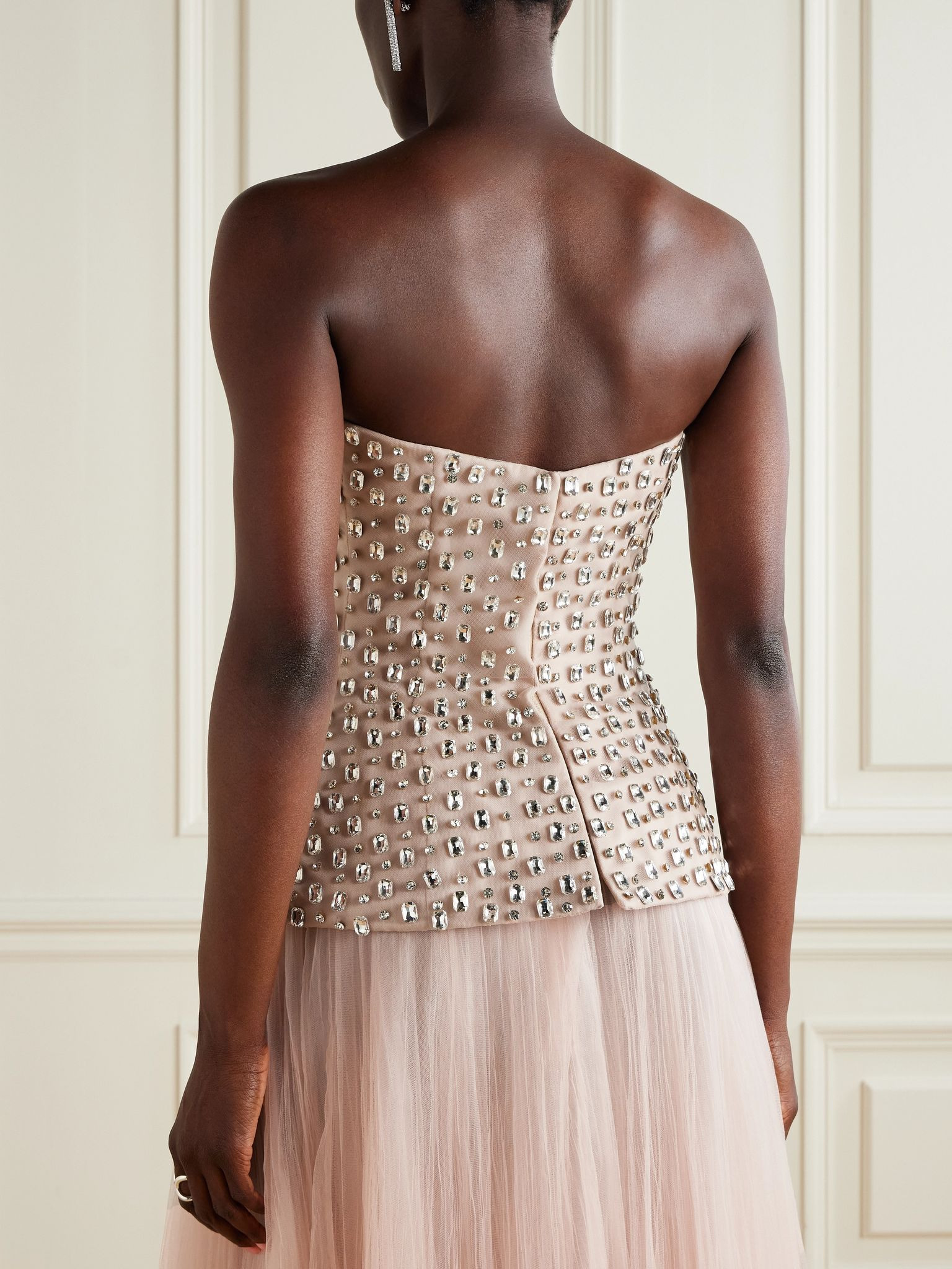 Strapless crystal-embellished tulle bustier top Neutral - 3