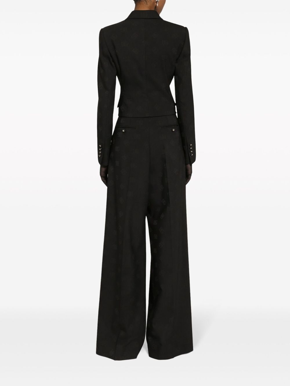 logo-jacquard wool palazzo pants - 4
