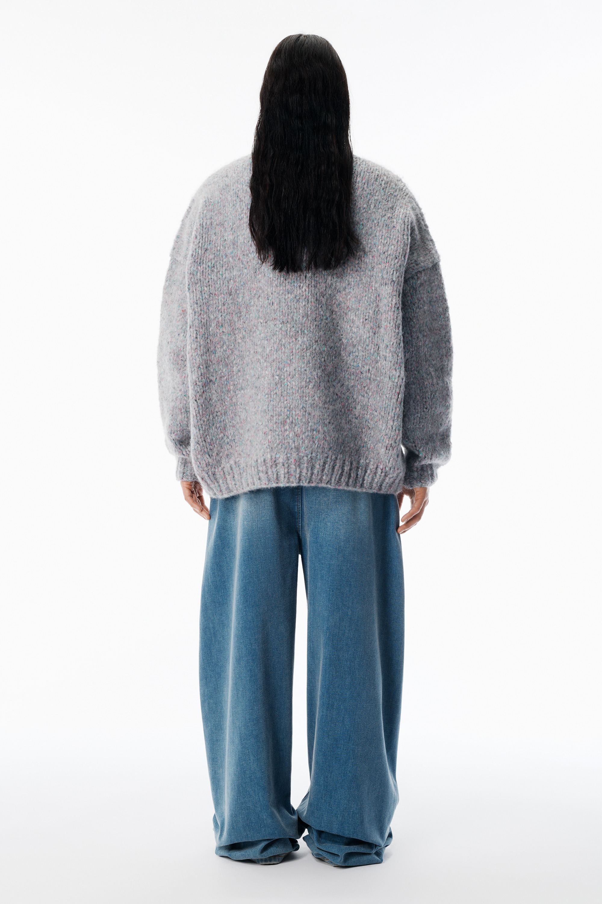 Grey Oversized Pullover with Hand-Crochet Logo - 4