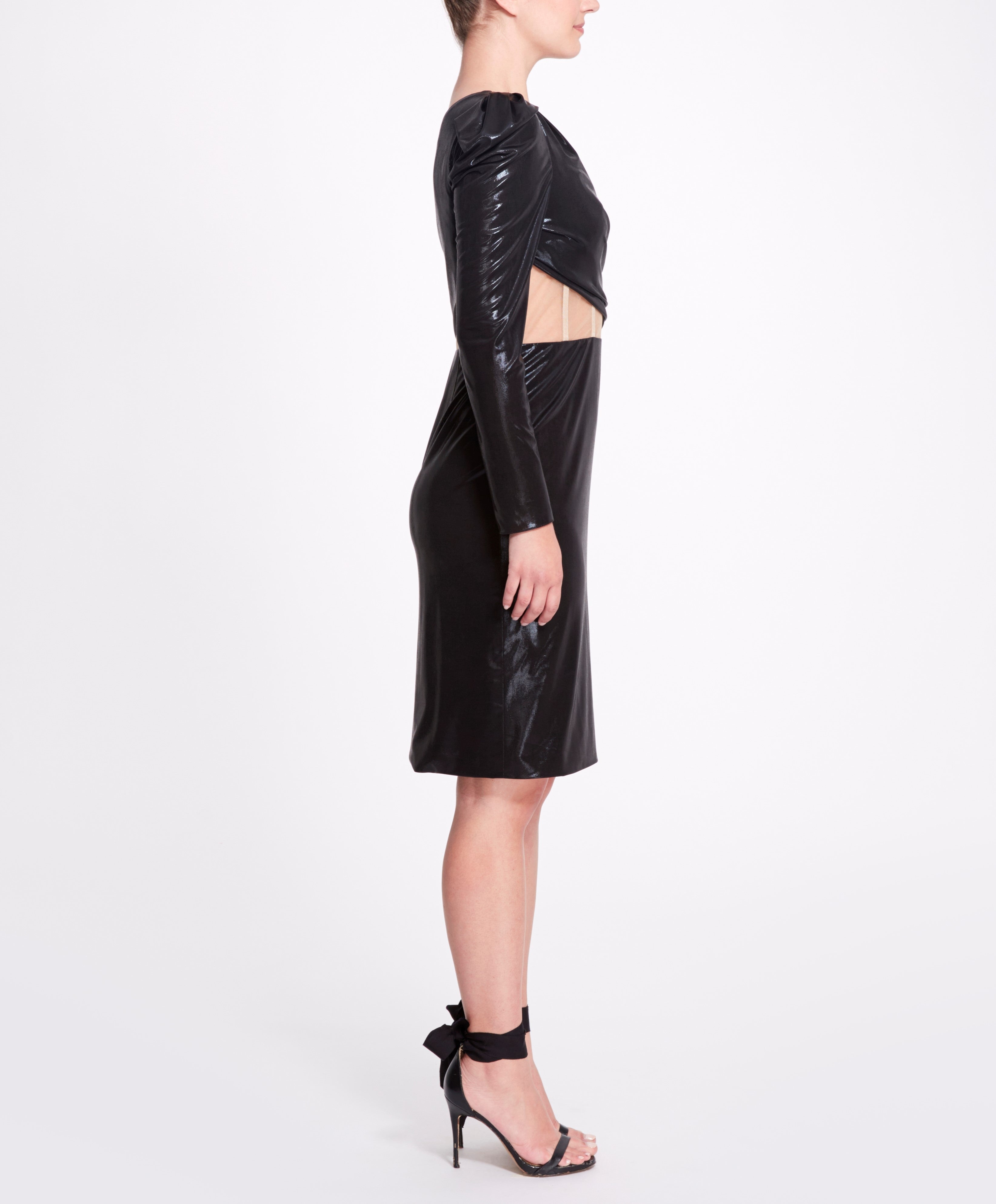 ONE SHOULDER LAME COCKTAIL DRESS - 3