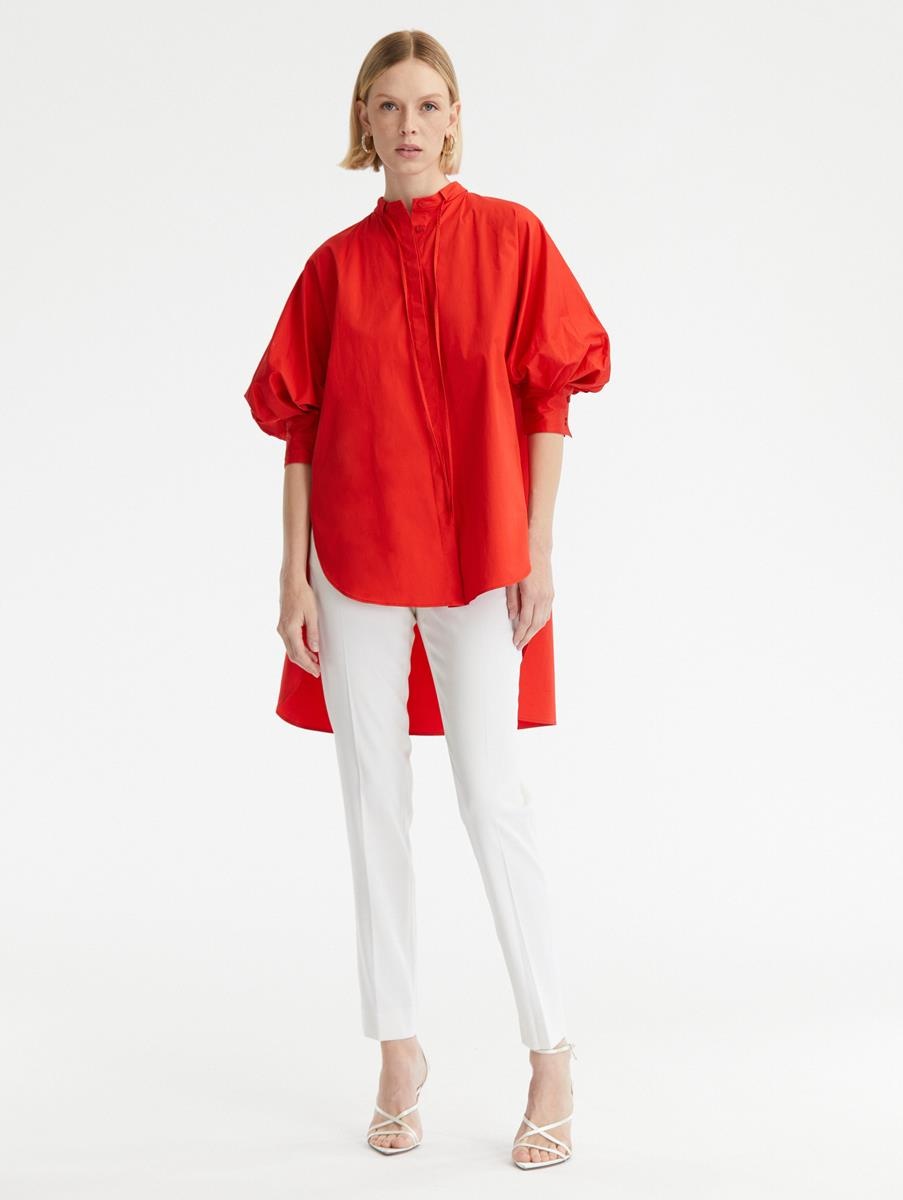 PUFF SLEEVE BUTTON FRONT OVERSIZED BLOUSE - 3
