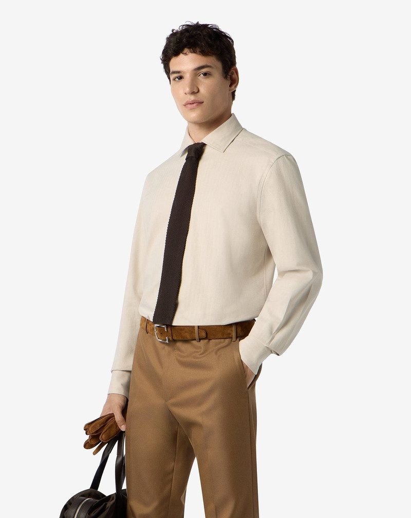 CORNELIANI Beige and Blue cotton flannel shirt with herringbone pattern outlook