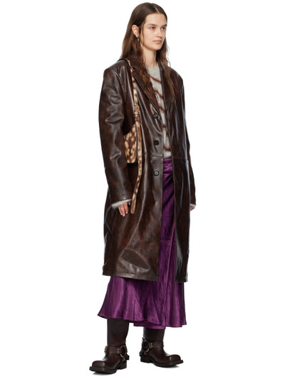 Acne Studios Brown Notched Lapel Leather Coat outlook