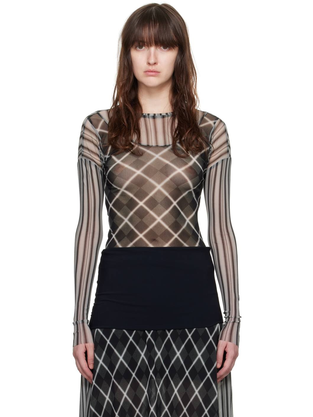 Black & Gray Twin Mesh Long Sleeve T-Shirt - 1