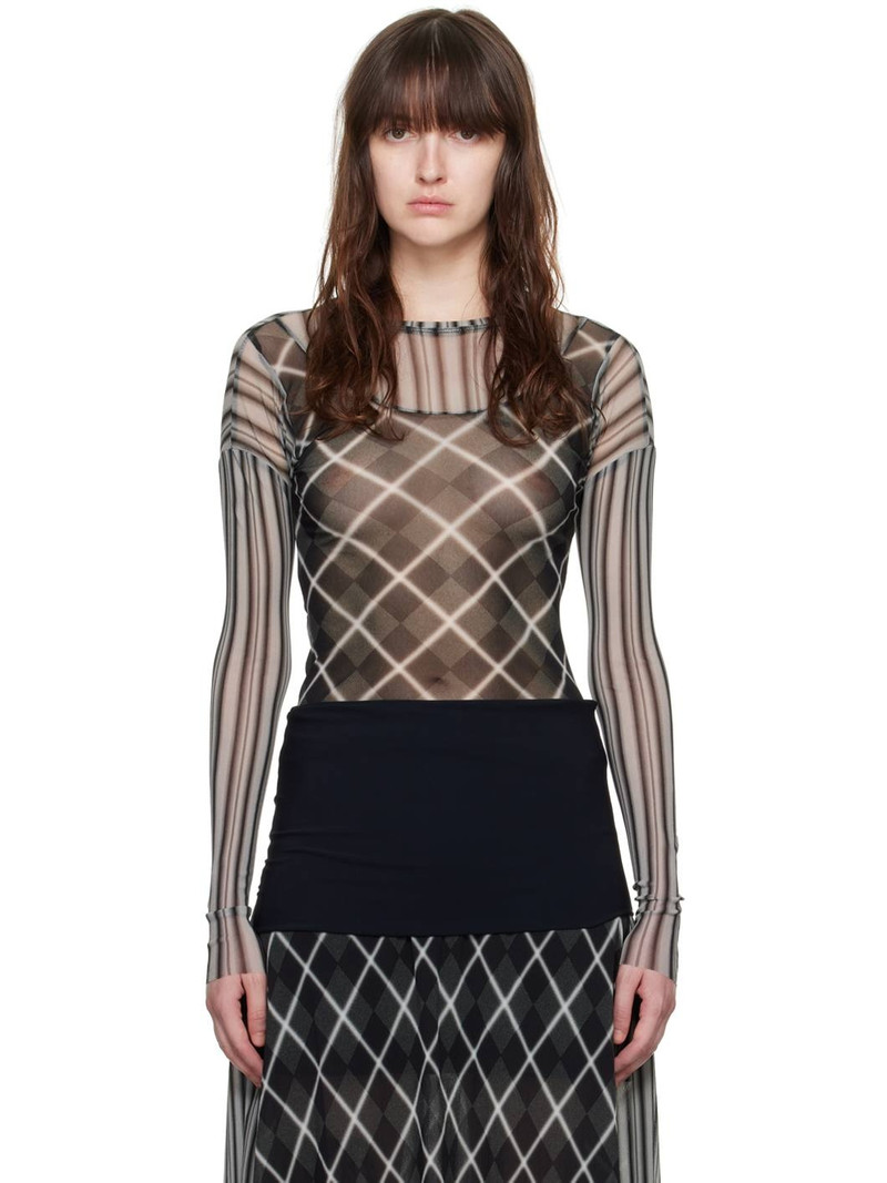 Black & Gray Twin Mesh Long Sleeve T-Shirt 1