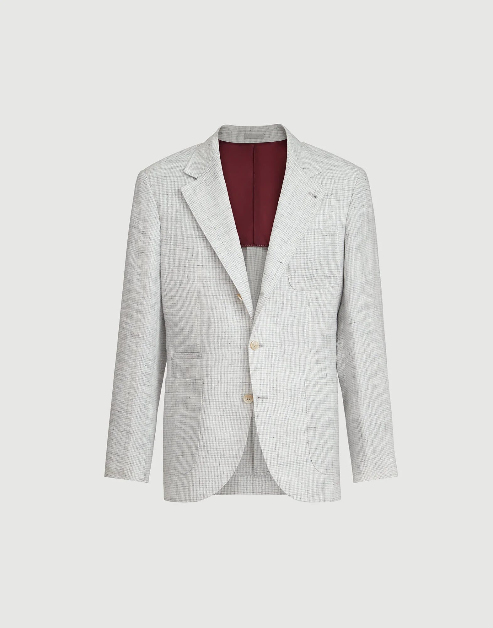 Linen houndstooth deconstructed blazer with patch pockets - 1
