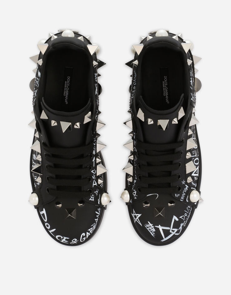 Printed calfskin Portofino sneakers with studs - 4