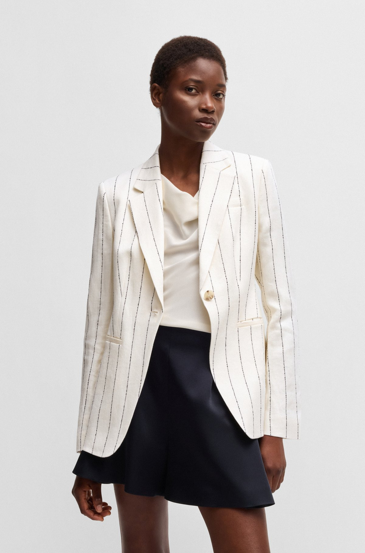 SLIM-FIT SUIT JACKET IN STRIPED LINEN-BLEND BOUCLÉ - 2