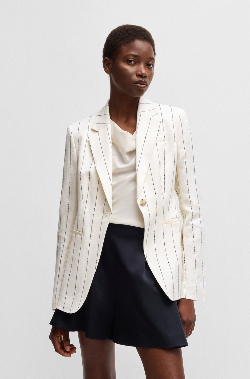 SLIM-FIT SUIT JACKET IN STRIPED LINEN-BLEND BOUCLÉ 2