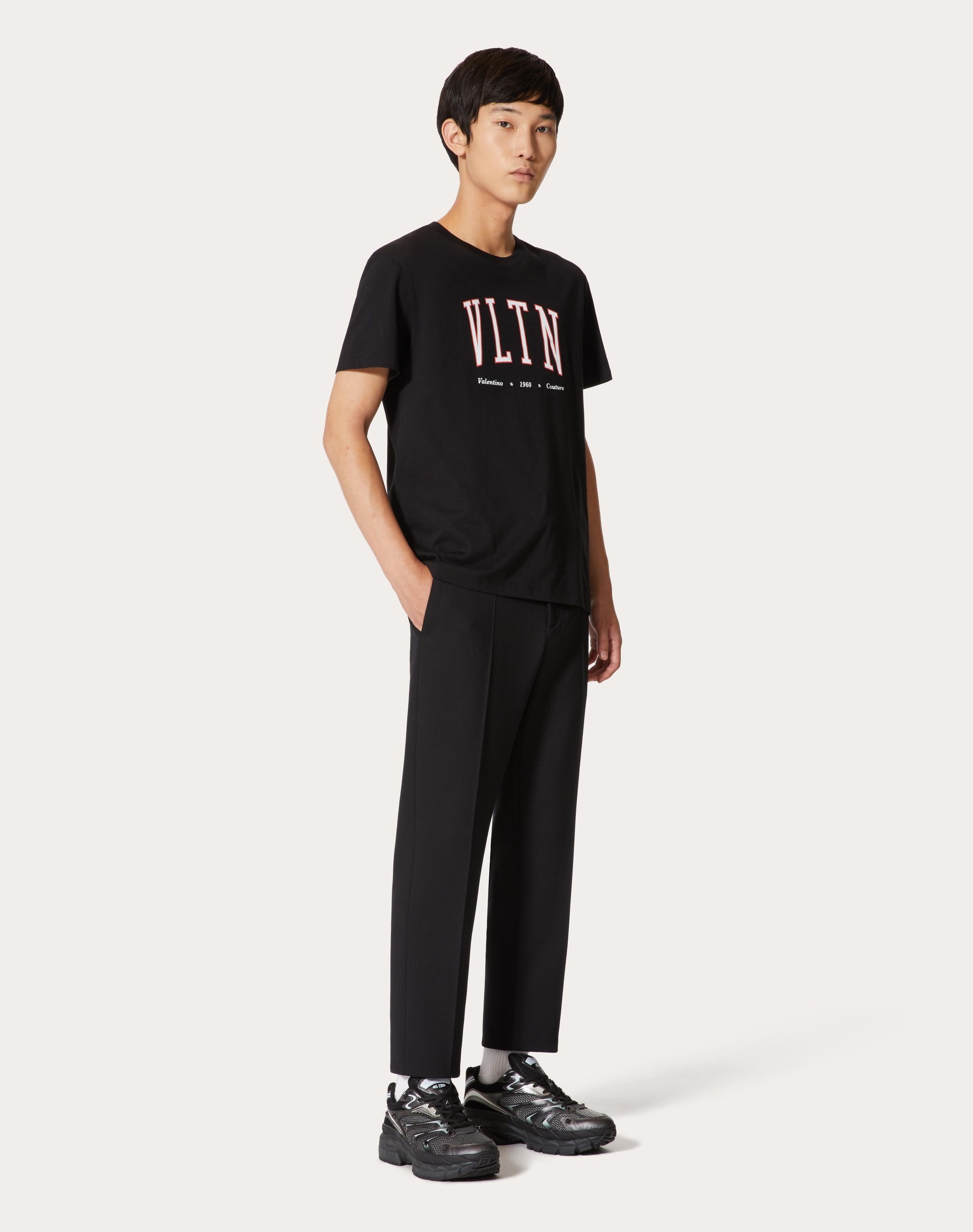 COTTON CREWNECK T-SHIRT WITH VLTN PRINT - 2