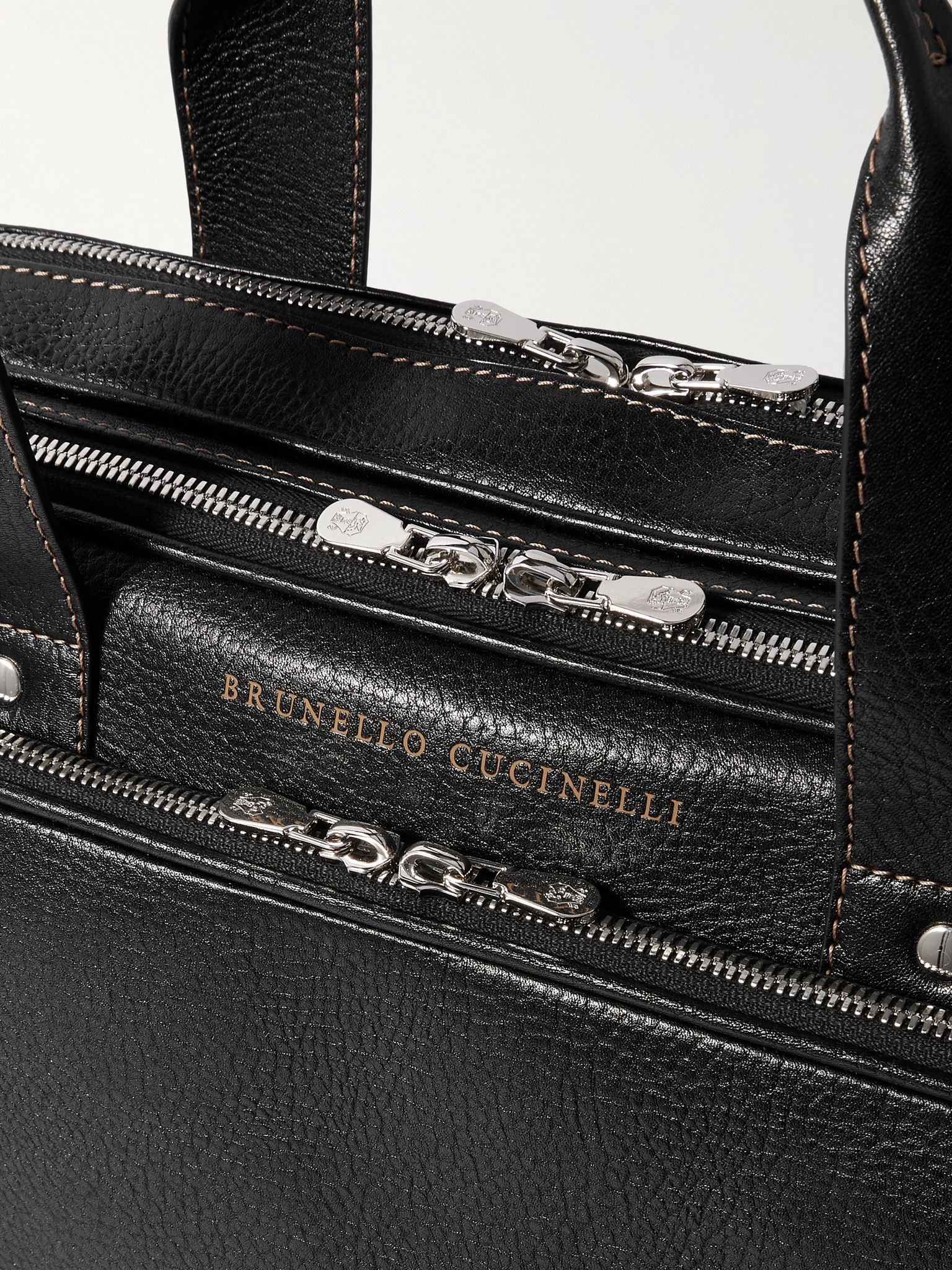 Textured-Leather Briefcase Black - 4