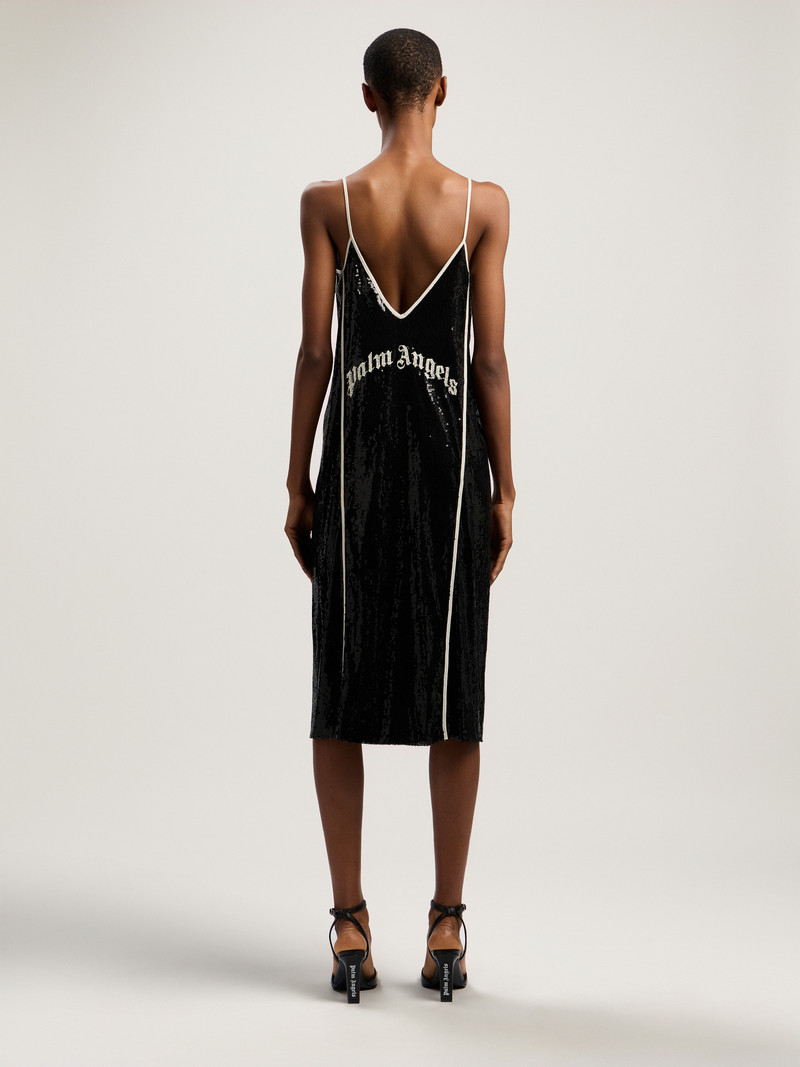 Curved Logo Sequin Slip Dress 4