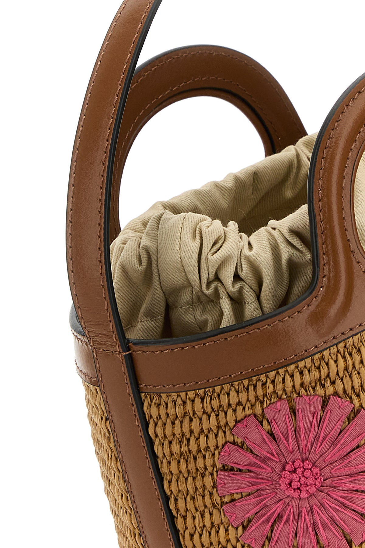 Brown raffia and leather Tropicalia bucket bag - 4