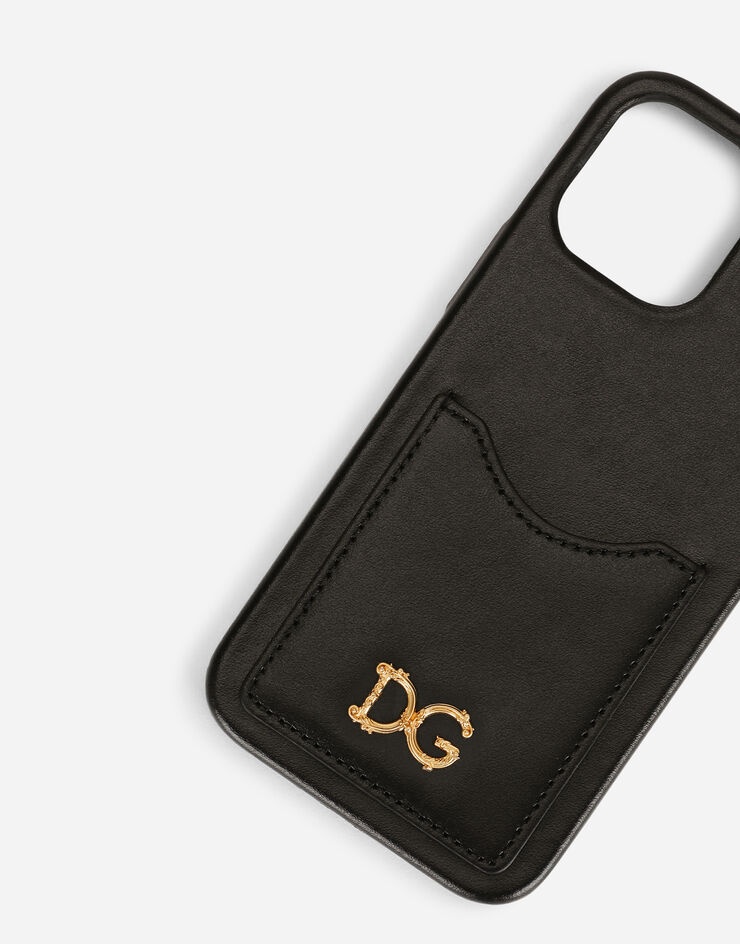 Calfskin iPhone 12 Max cover with baroque DG logo - 2