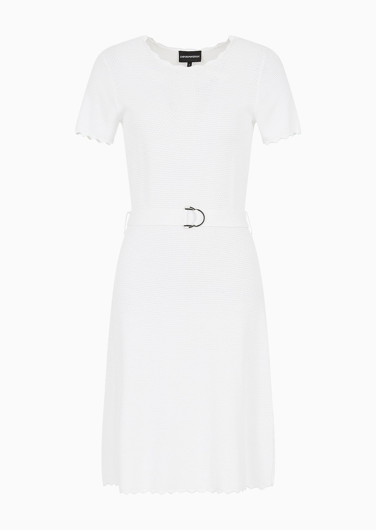 Moss-stitch knit flared dress with belt - 1