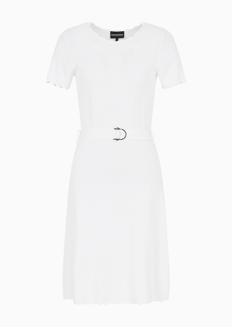 Moss-stitch knit flared dress with belt 1