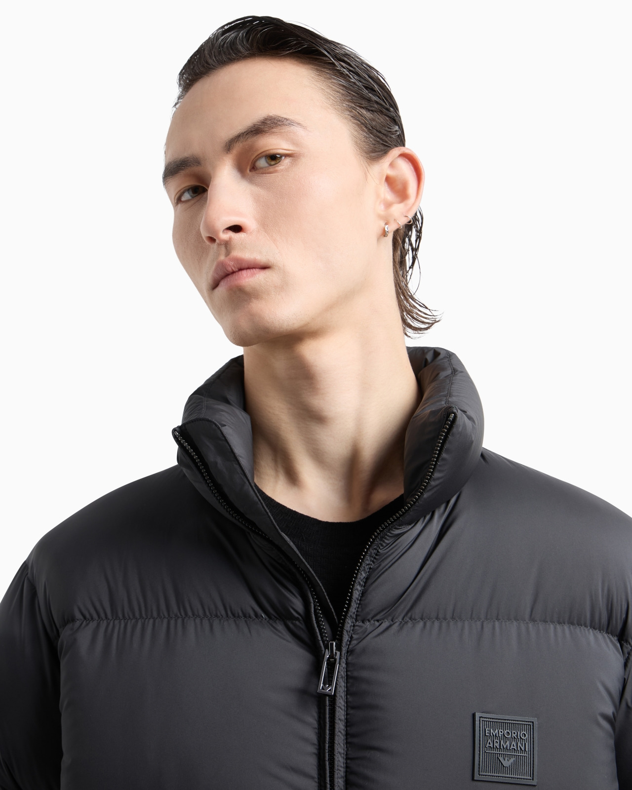 Nylon down jacket with full zip and rubberised logo patch - 5