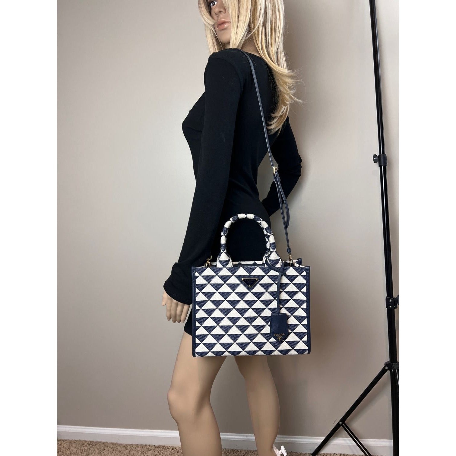 Prada Small Symbole Embroidered Fabric Handbag - 5