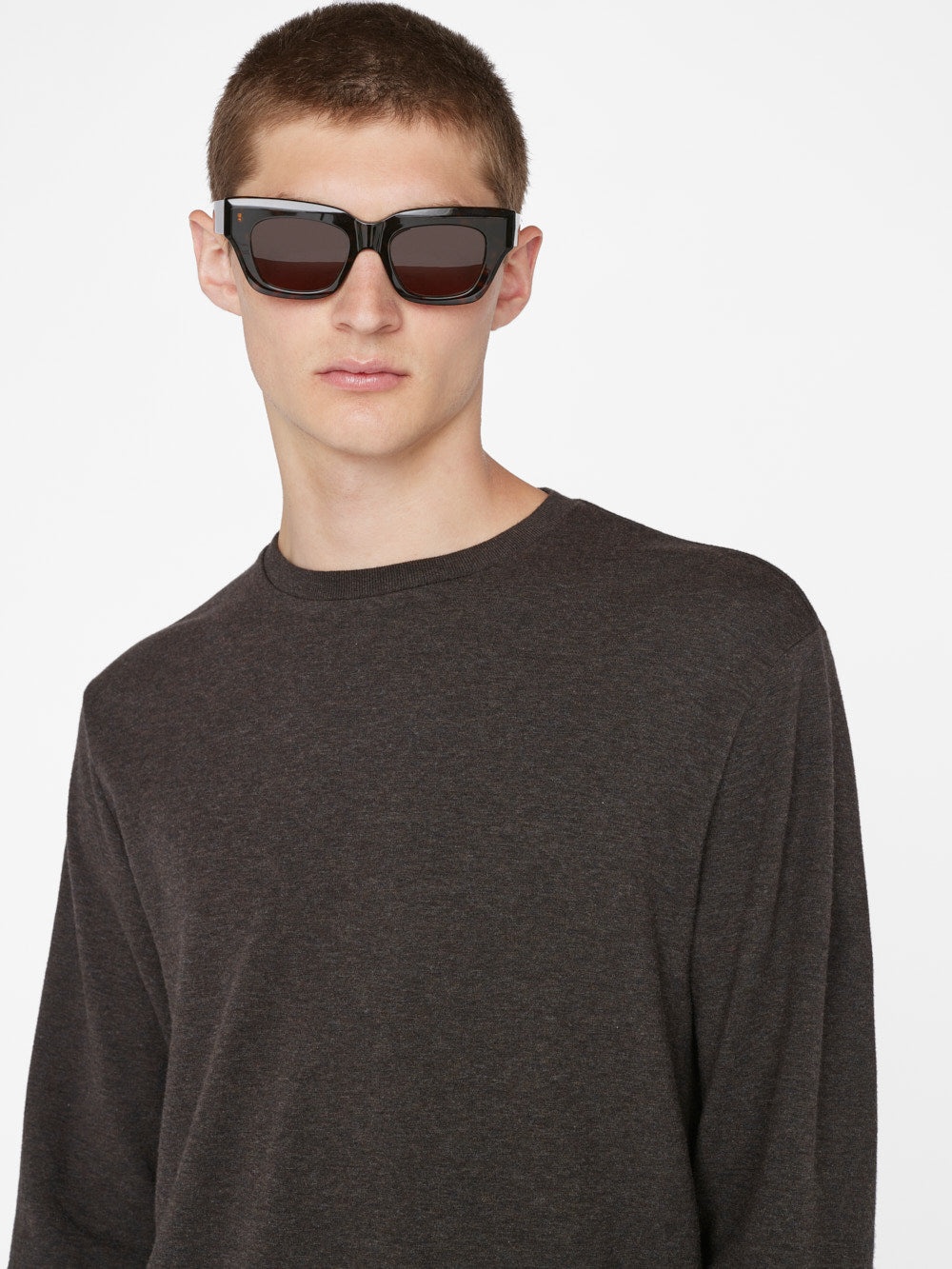 Duo Fold Long Sleeve Crew in Heather Espresso - 5