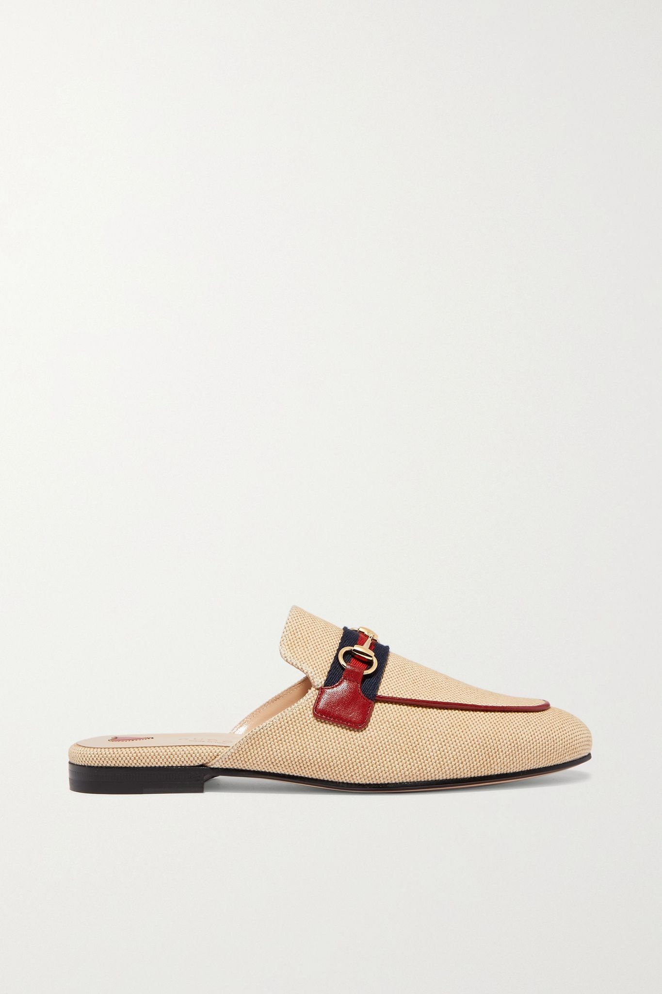 Princetown horsebit-detailed leather-trimmed canvas slippers - 1