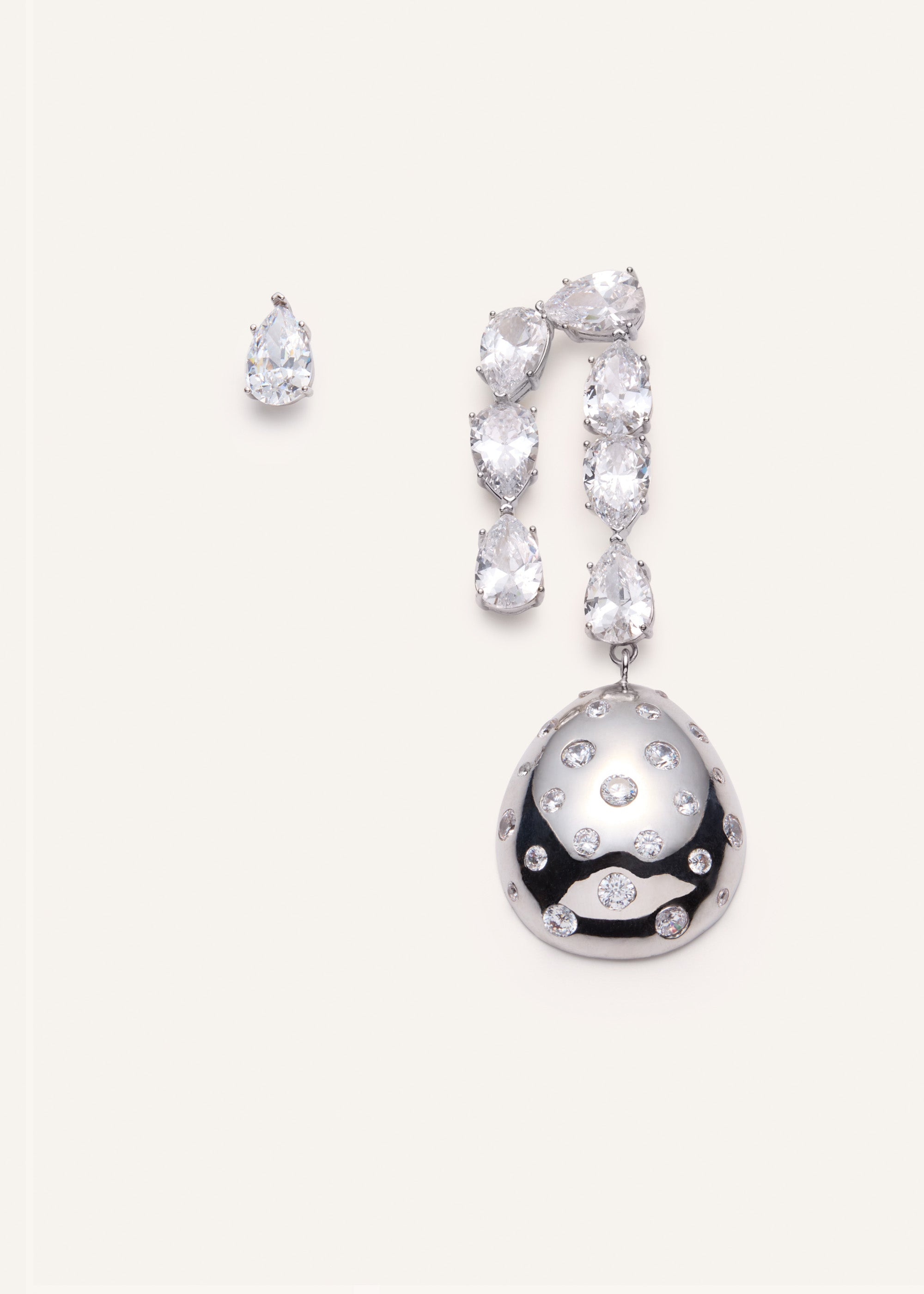 Asymmetrical crystal and silver drop earring set - 1