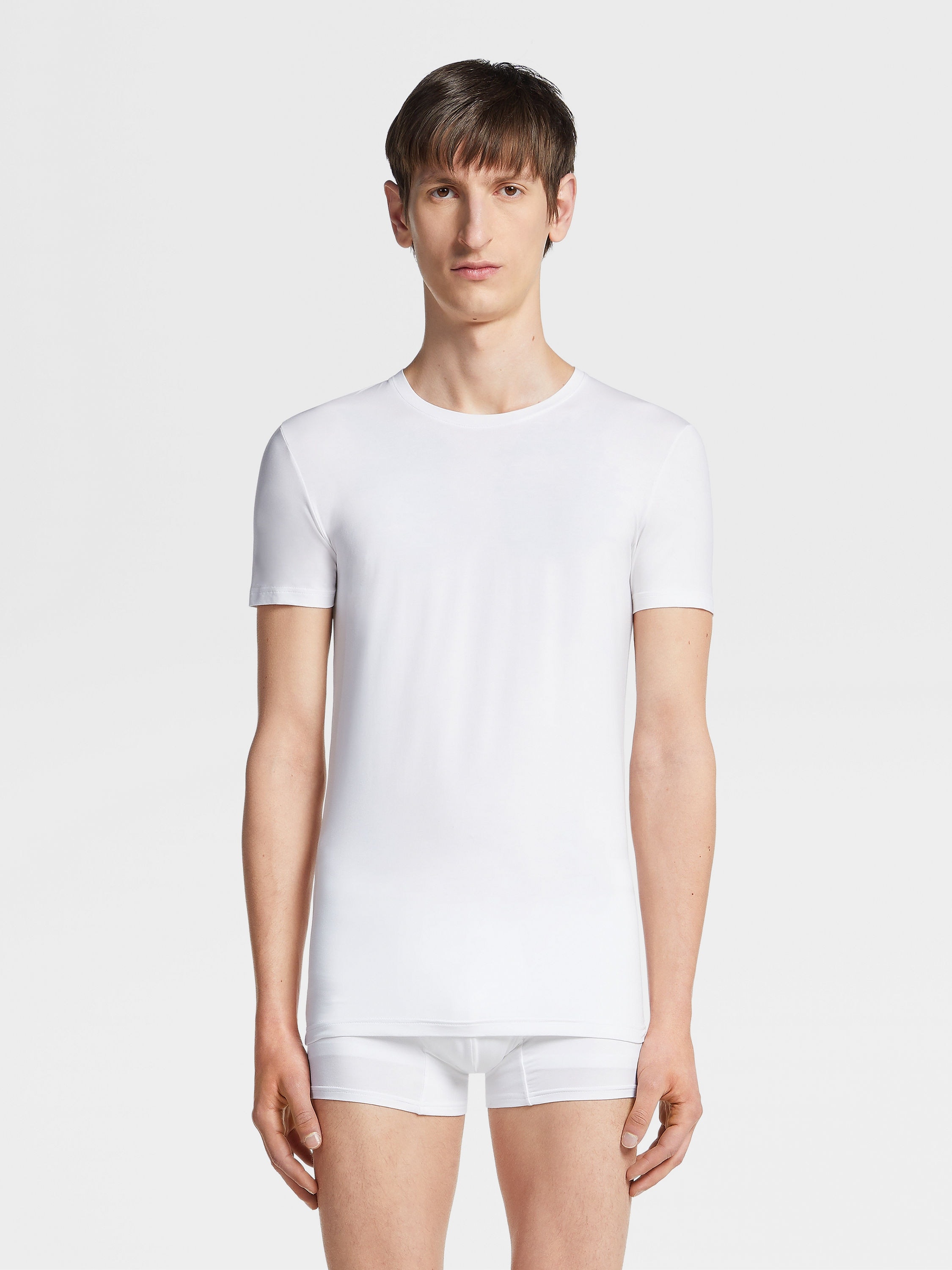 WHITE STRETCH MODAL T-SHIRT - 3