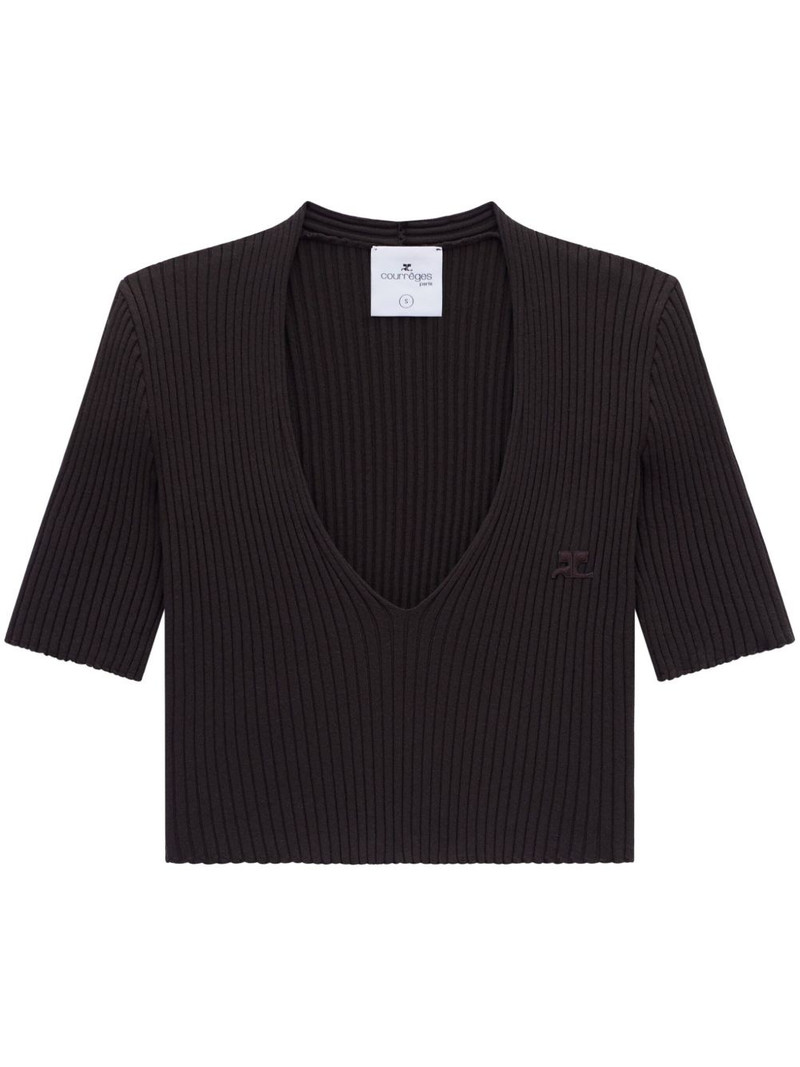 ribbed knit V-neck top 1