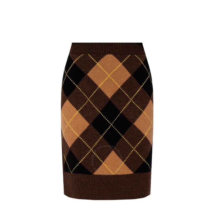 Burberry Ladies Argyle Intarsia Wool Cashmere Pencil Skirt - 1