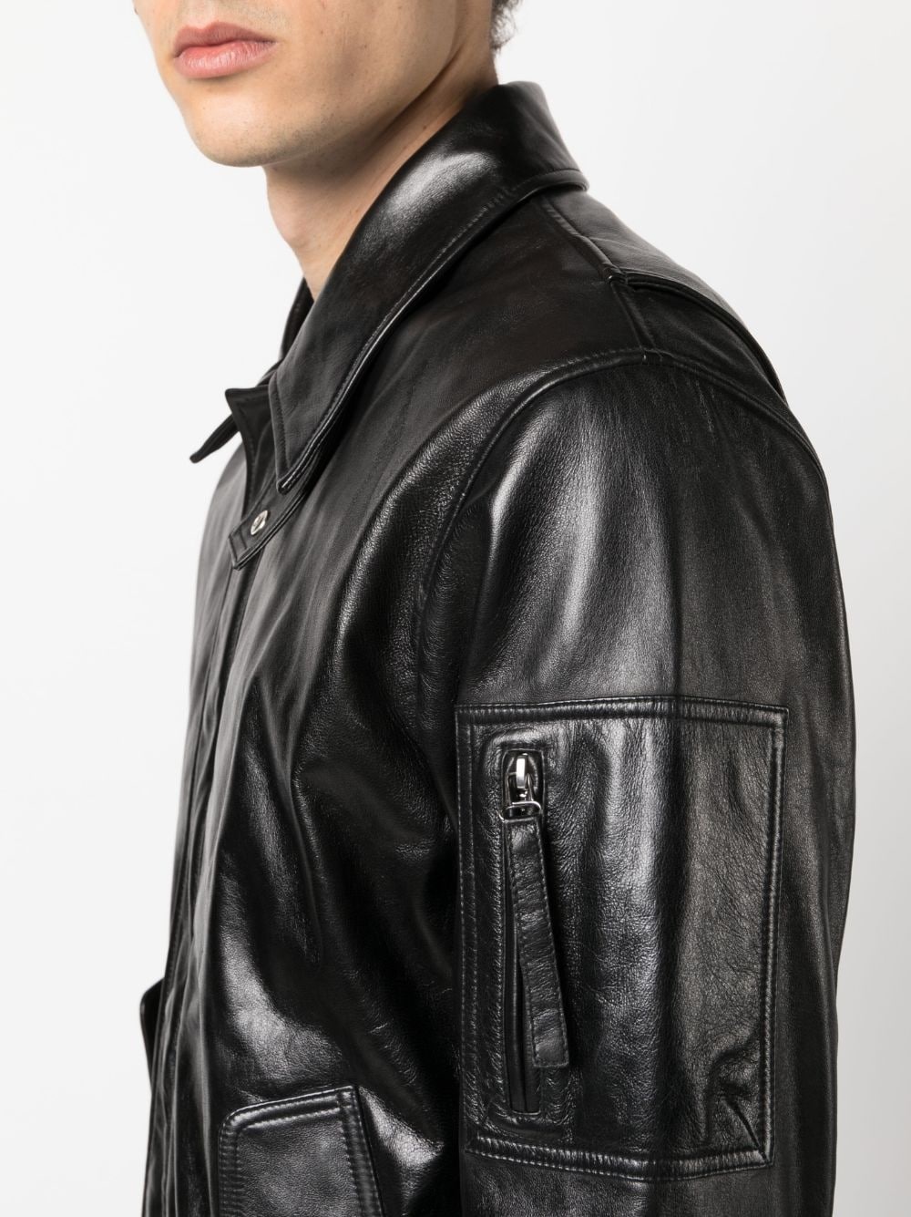 zip-up leather jacket - 5