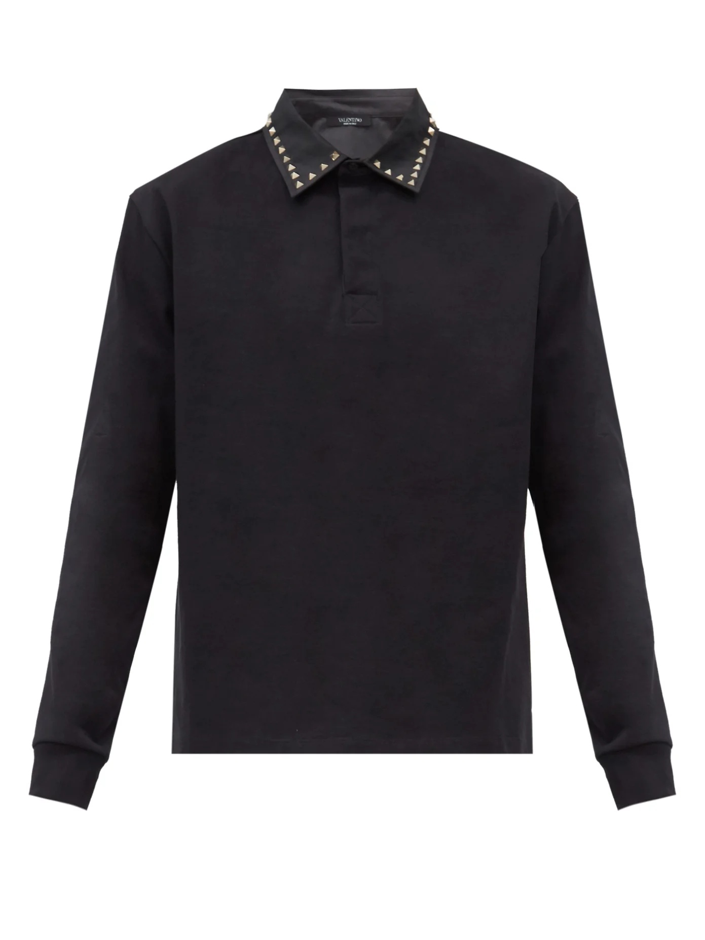 Rockstud cotton-piqué long-sleeved polo shirt - 1