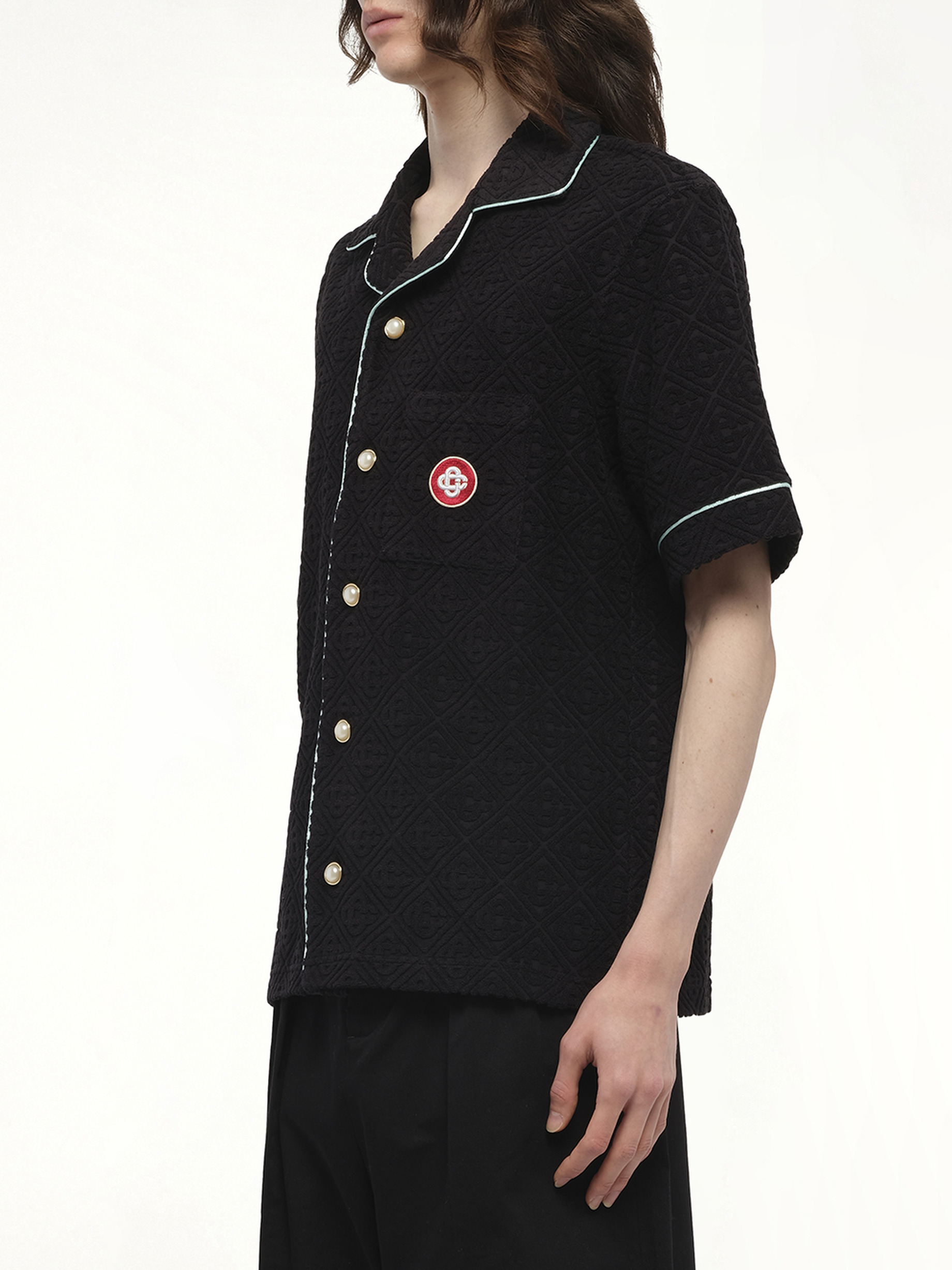 Towelling Monogram Shirt in Black - 5