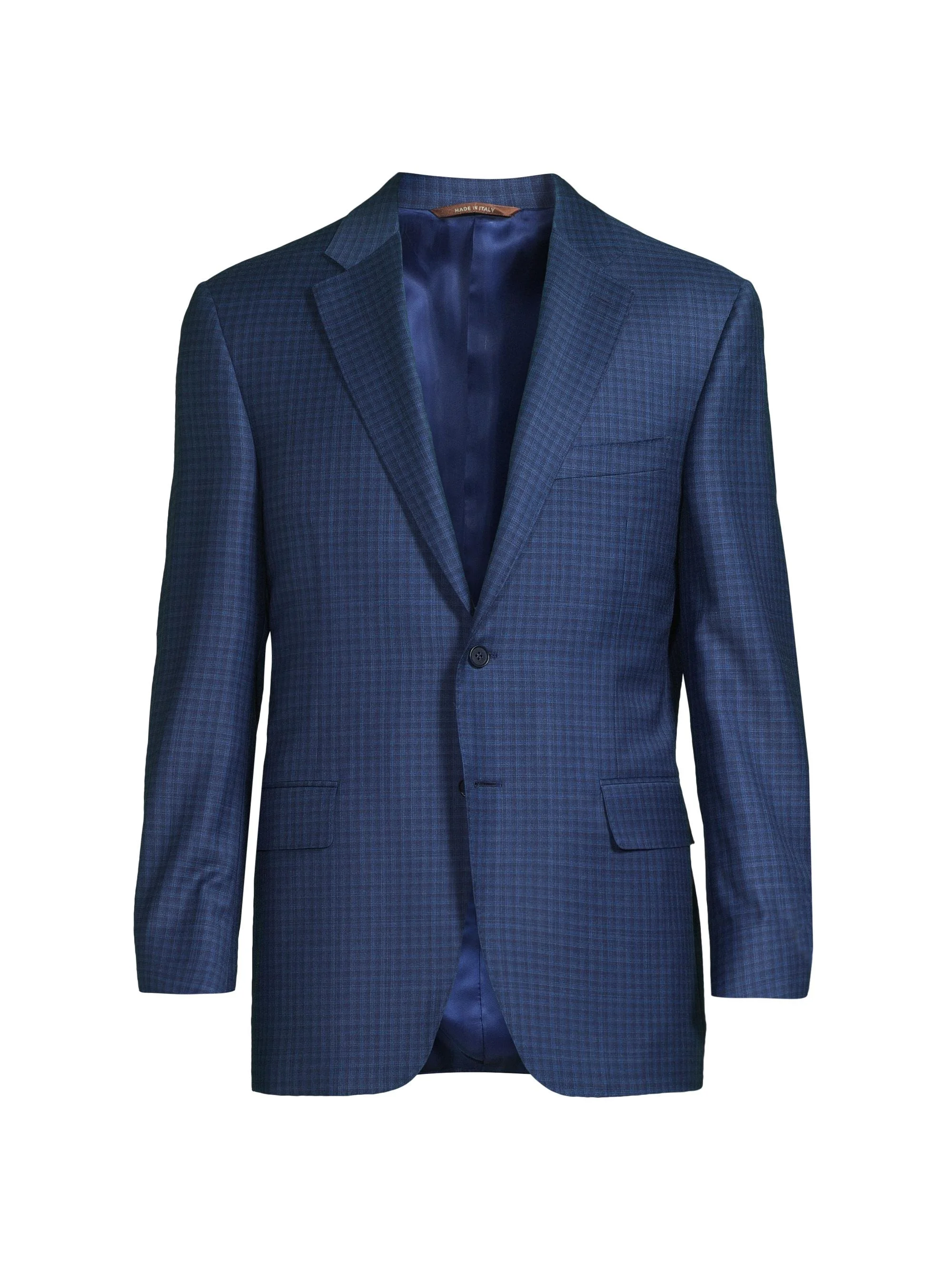 Men's Micro-Plaid Wool Business Sport Coat - Blue - 1