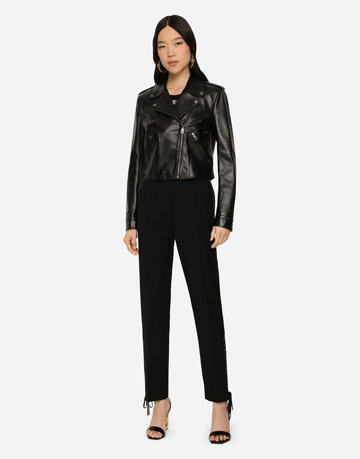 Leather biker jacket with tab details - 4