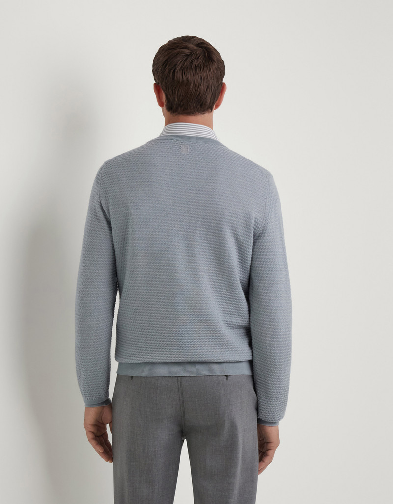 BRIANZA GREEN AND GRAY PURE JACQUARD WOOL CREW NECK 4