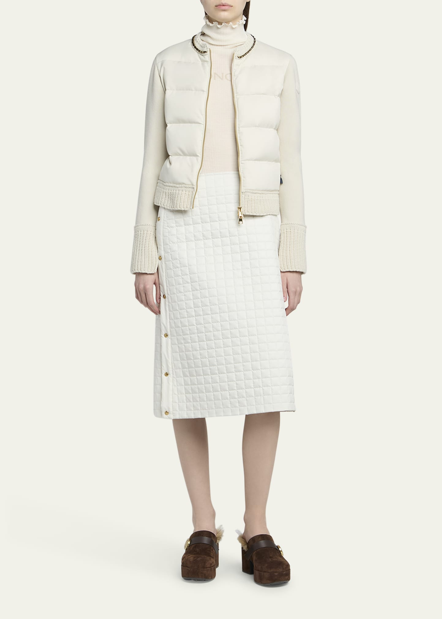 Quilted Combo Cardigan with Chain Embellishment - 2