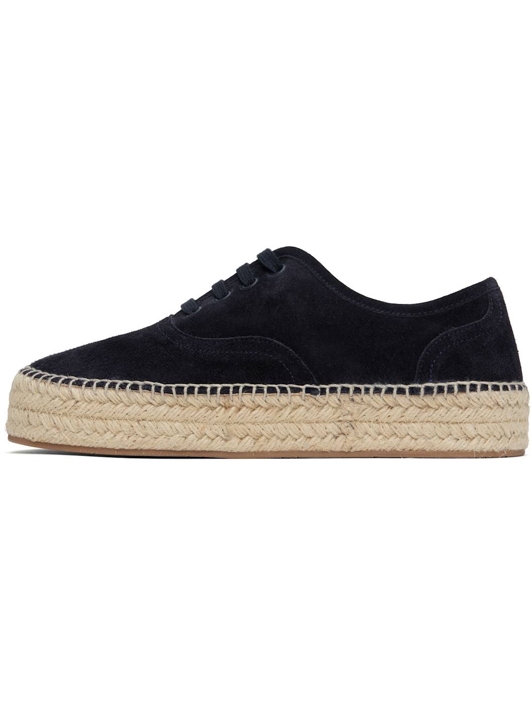 Navy Suede Lace-Front Platform Espadrilles - 3