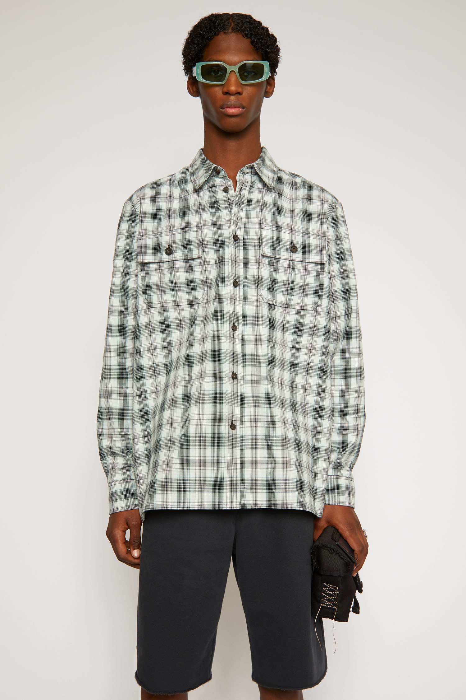 Checked flannel shirt black/mint blue - 2