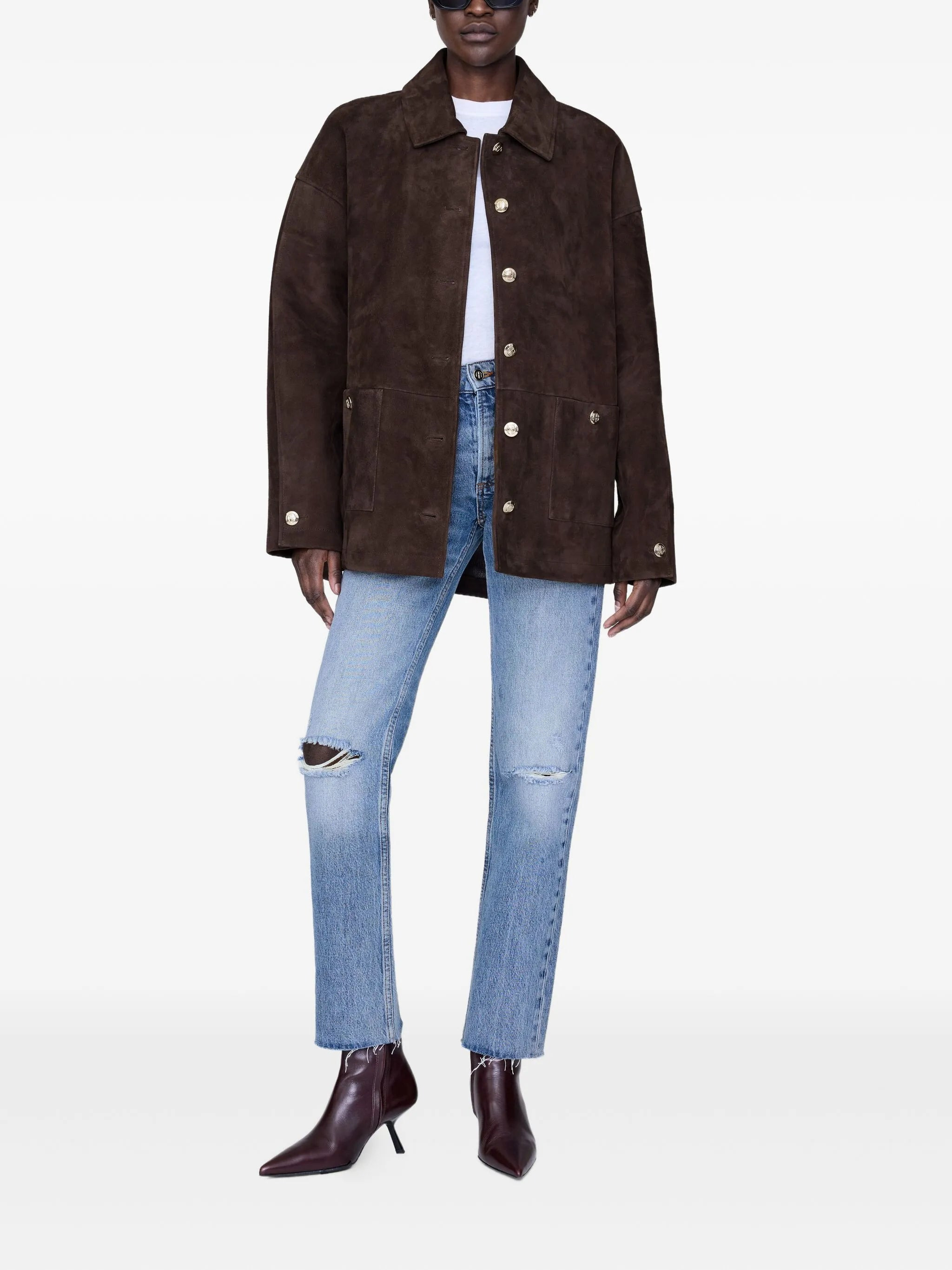 Anine Bing Gold-button Suede Jacket - 3