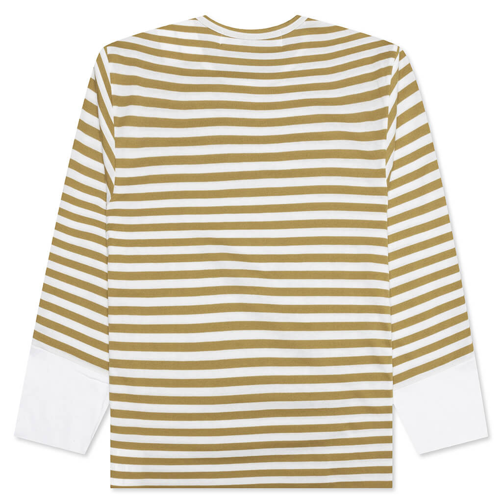 COMME DES GARCONS PLAY STRIPE WHITE T-SHIRT - MUSTARD - 2