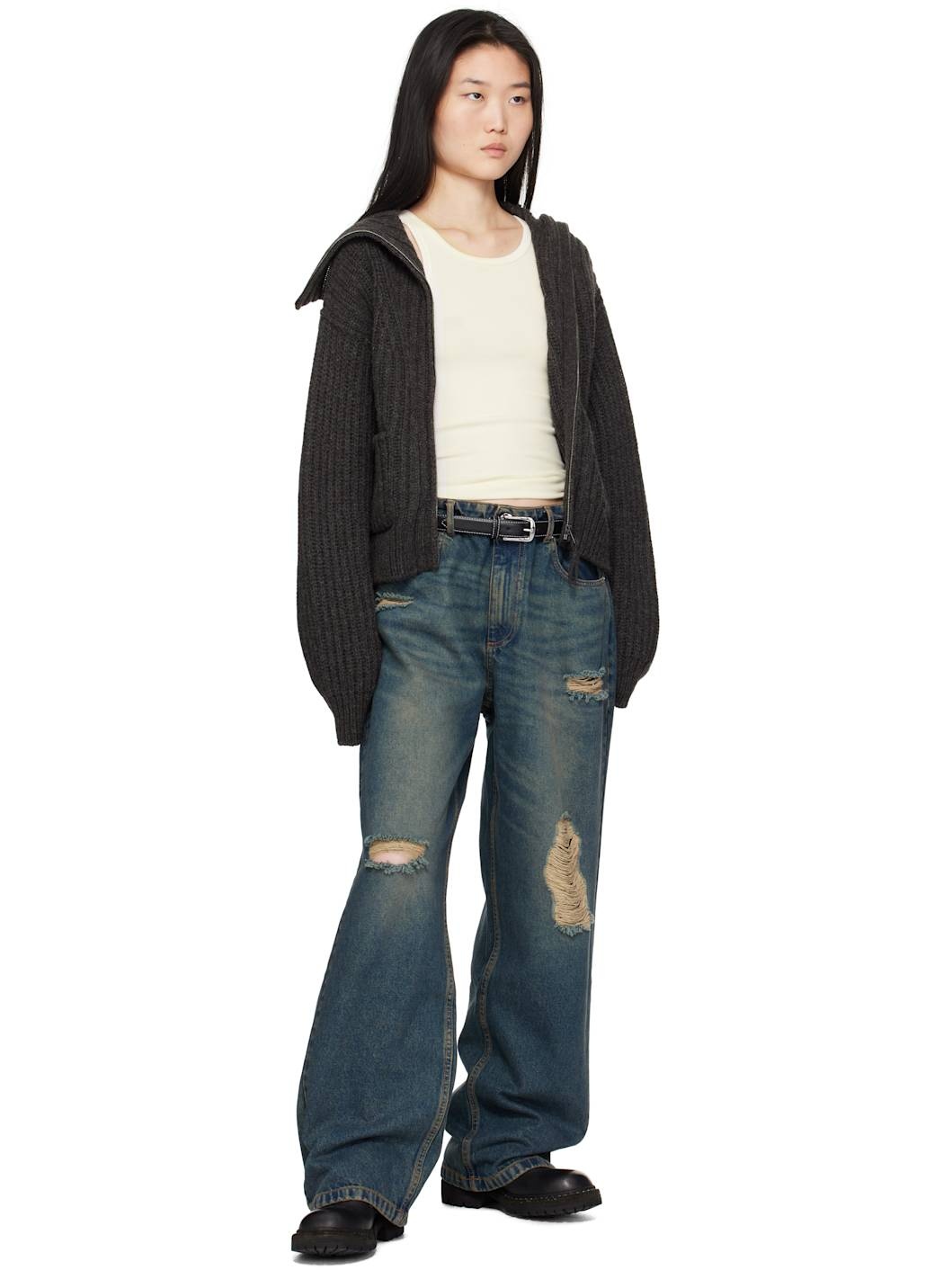 Black Contrast Stitching Belt - 3