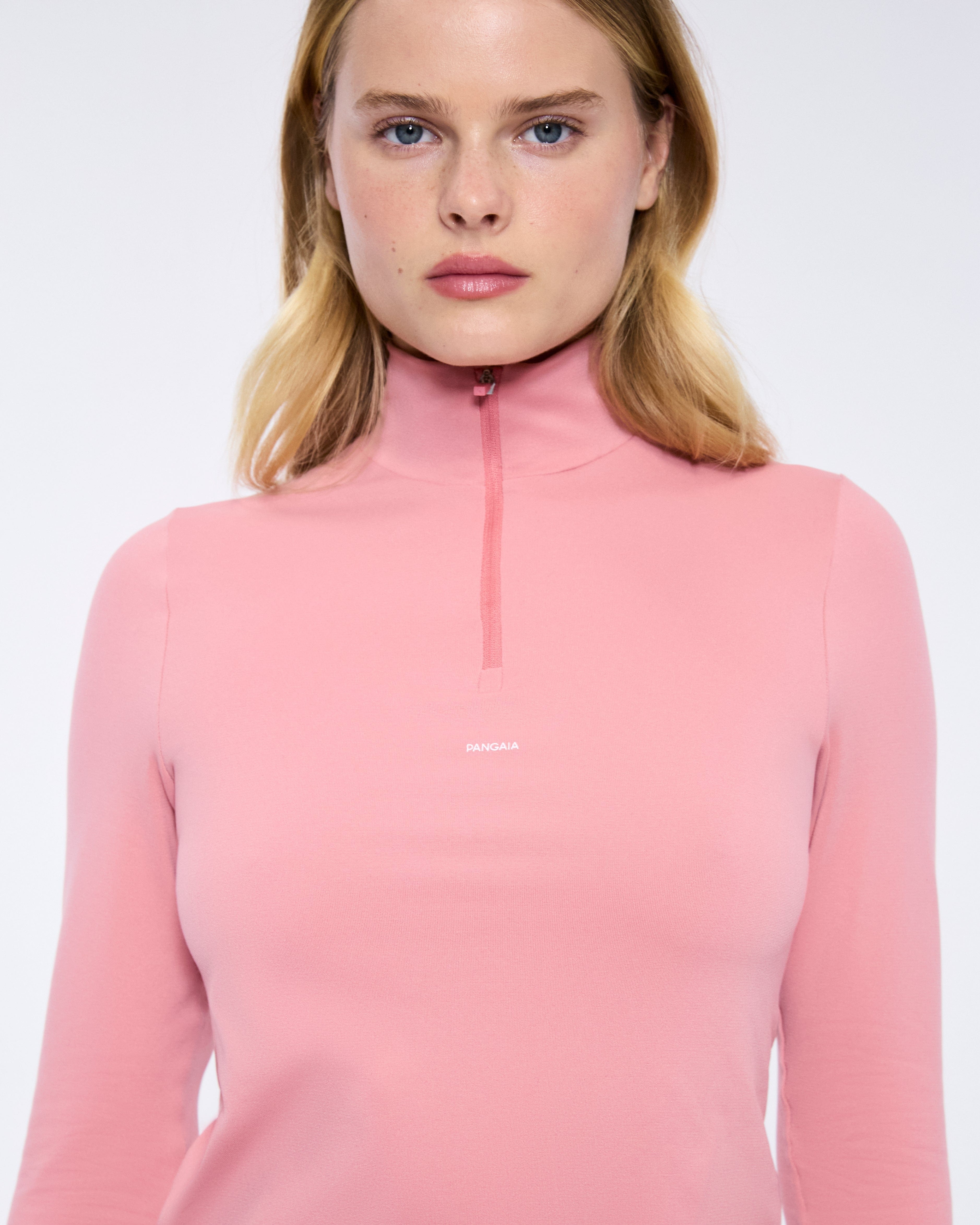 Womens Plant-Stretch Zipped Long Sleeve Top - Dewy Rose - 3