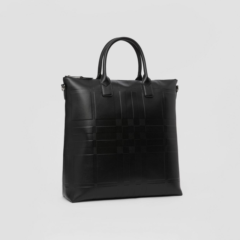 Embossed Check Leather Tote 7