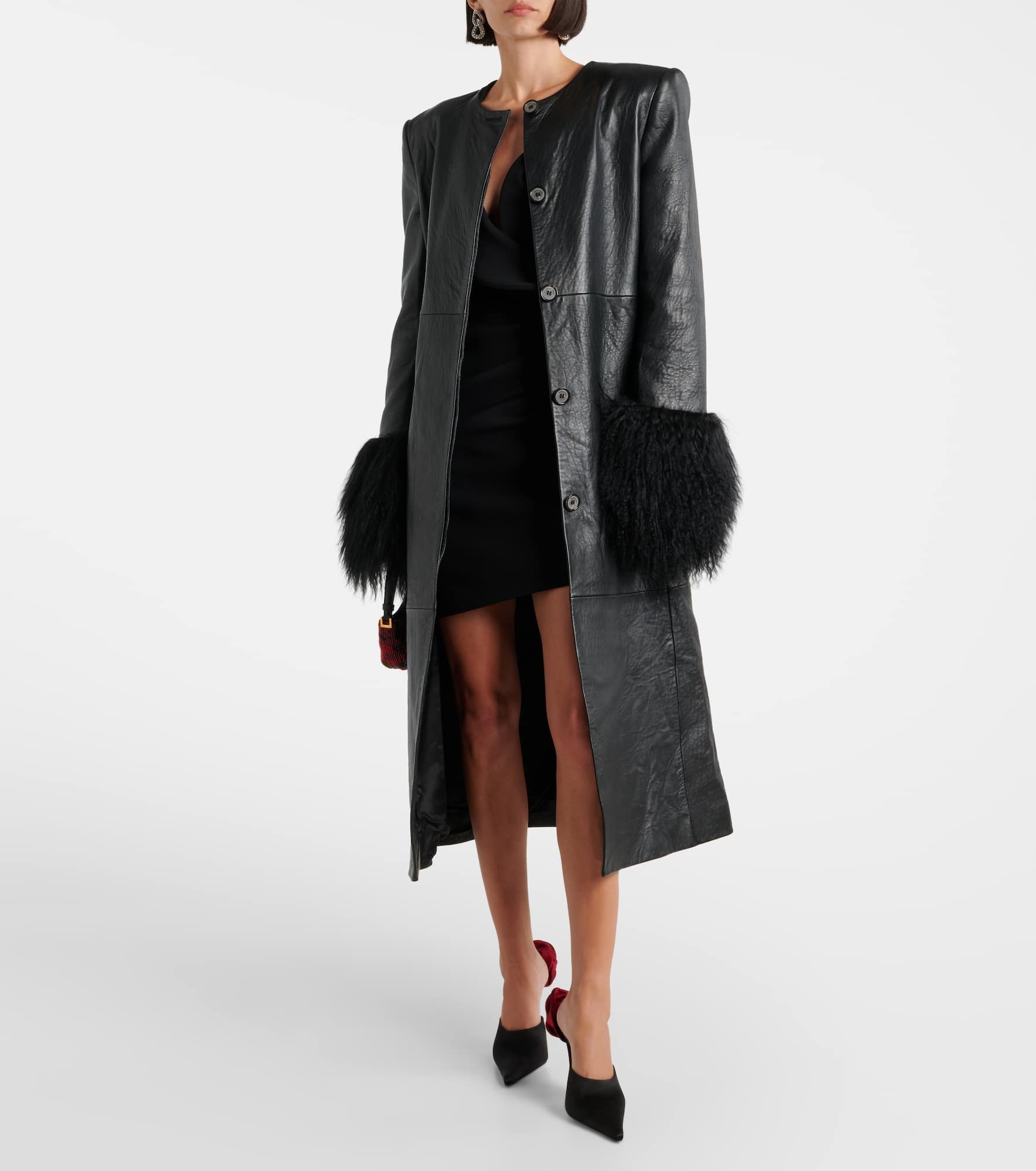 Shearling-trimmed leather coat - 2